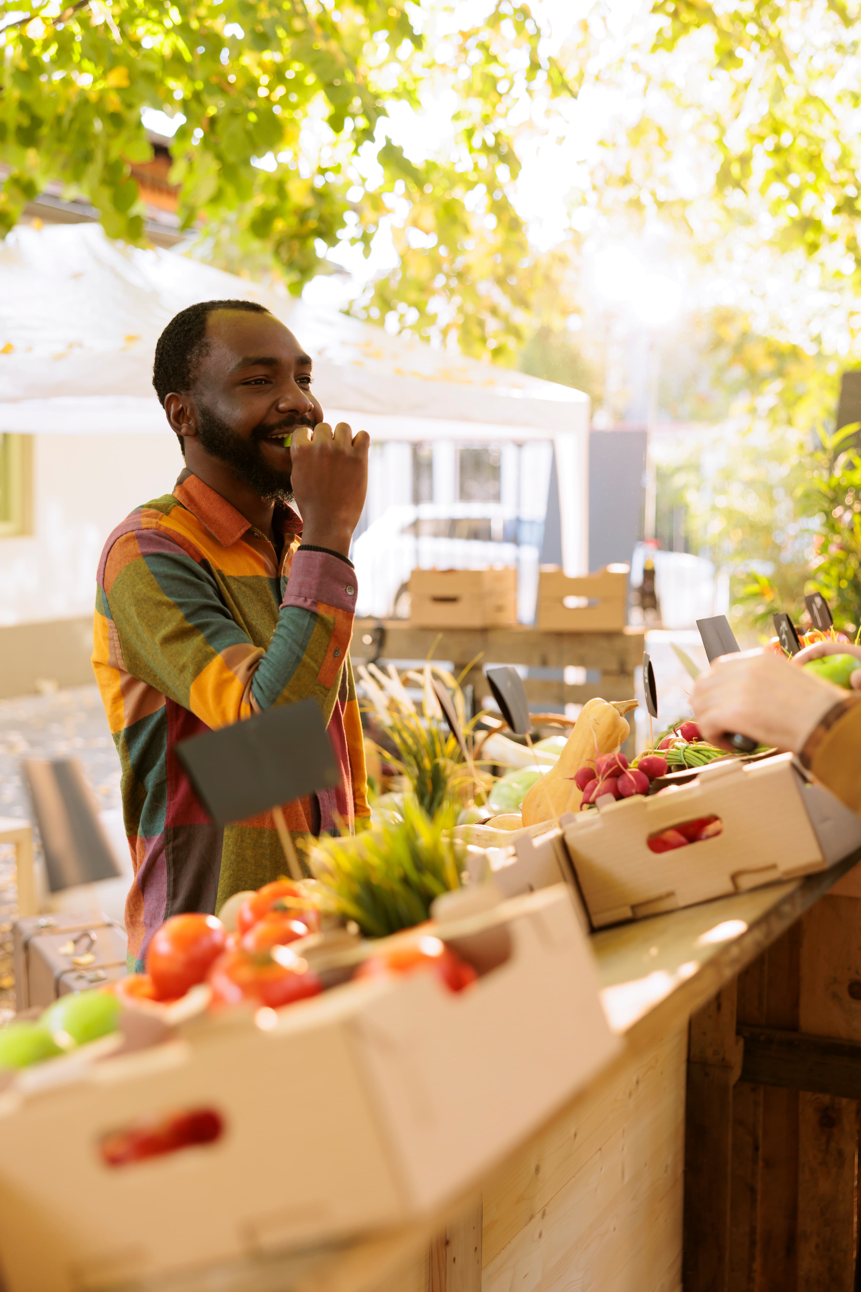 Customers discovering fresh local produce at a community market